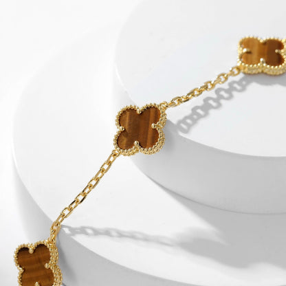 [Royal Jewellery]CLOVER 10 MOTIFS TIGER EYE NECKLACE