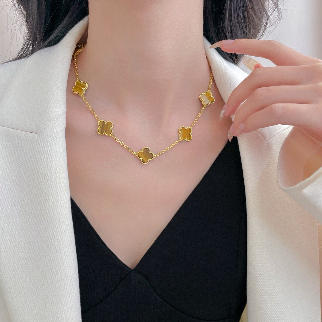 [Royal Jewellery]CLOVER 10 MOTIFS TIGER EYE NECKLACE