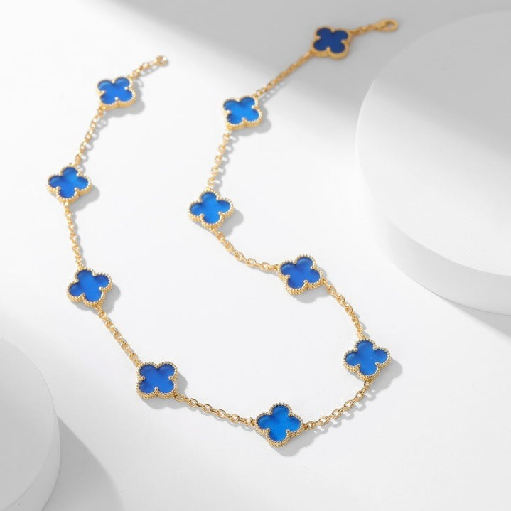 [Royal Jewellery]CLOVER 10 MOTIFS BLUE AGATE NECKLACE
