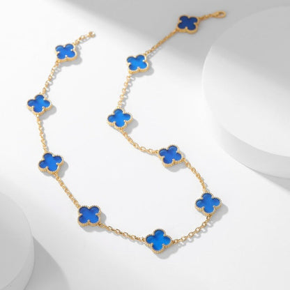 [Royal Jewellery]CLOVER 10 MOTIFS BLUE AGATE NECKLACE