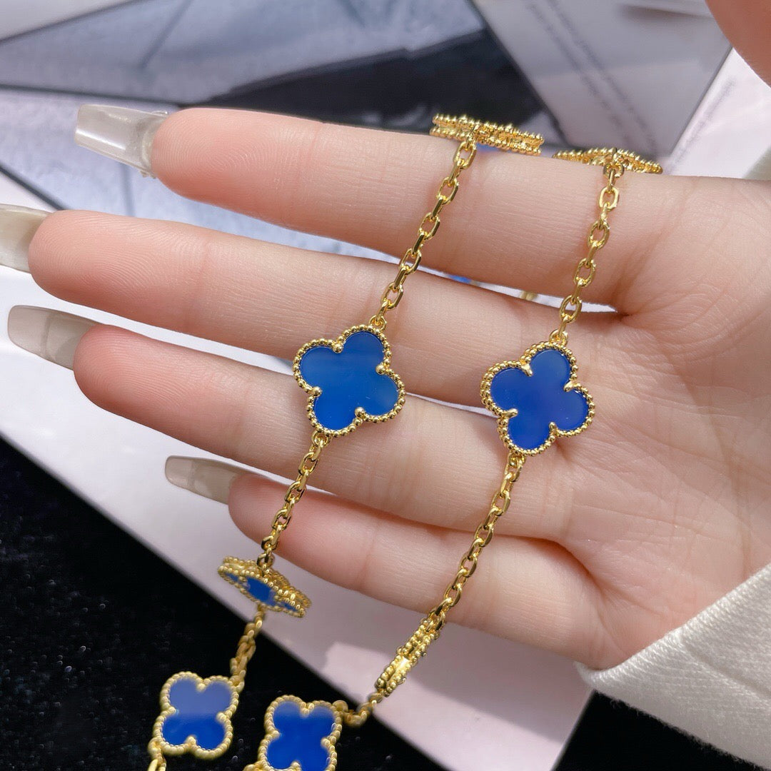 [Royal Jewellery]CLOVER 10 MOTIFS BLUE AGATE NECKLACE