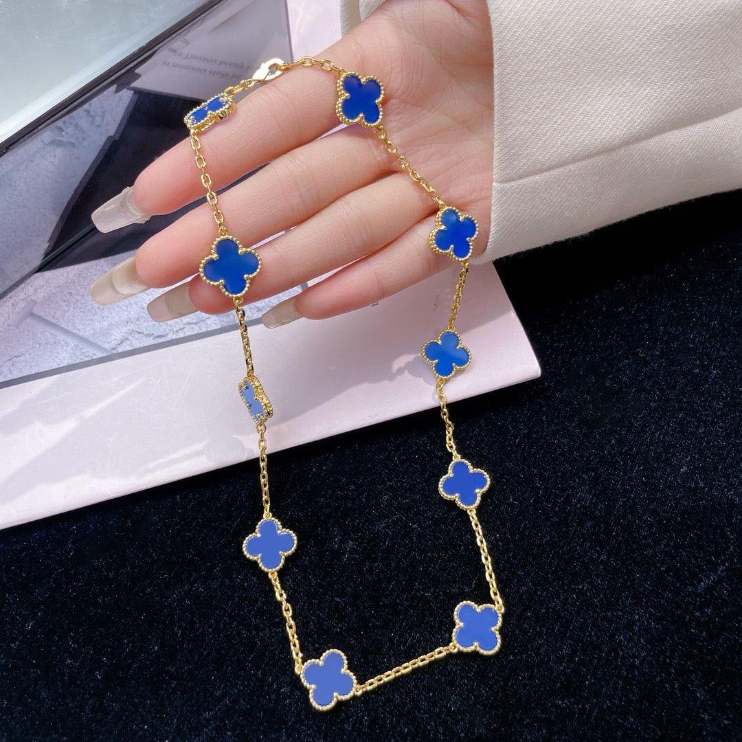 [Royal Jewellery]CLOVER 10 MOTIFS BLUE AGATE NECKLACE