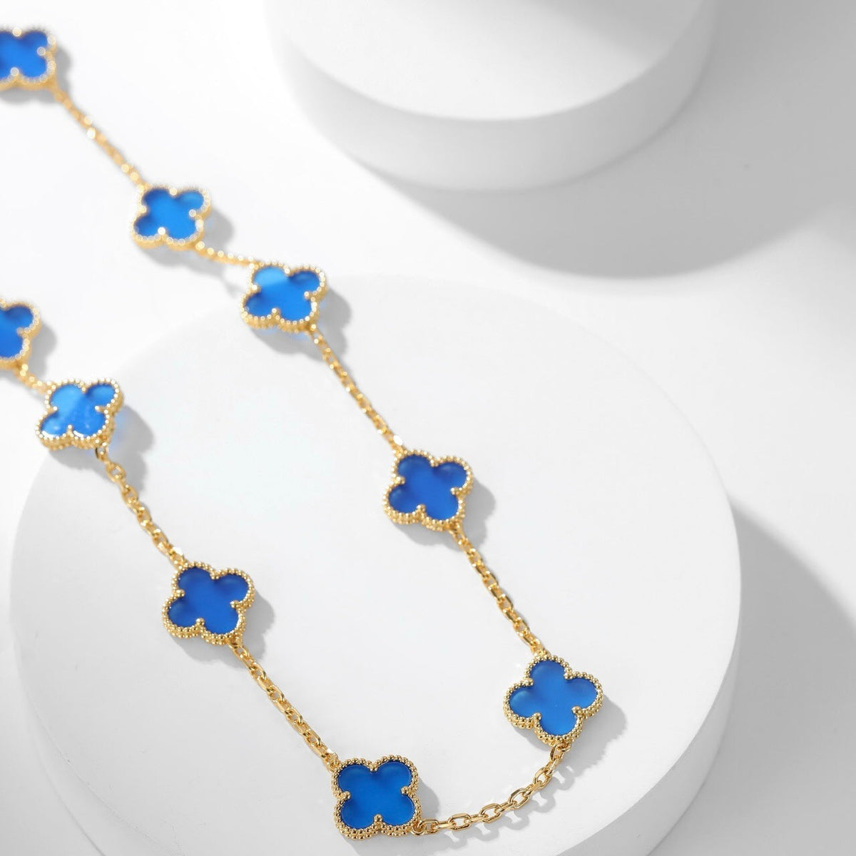 [Royal Jewellery]CLOVER 10 MOTIFS BLUE AGATE NECKLACE