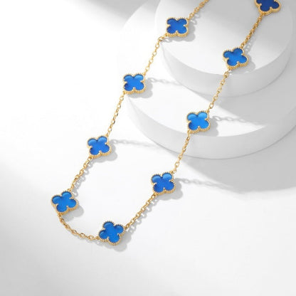 [Royal Jewellery]CLOVER 10 MOTIFS BLUE AGATE NECKLACE