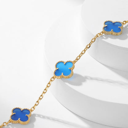 [Royal Jewellery]CLOVER 10 MOTIFS BLUE AGATE NECKLACE