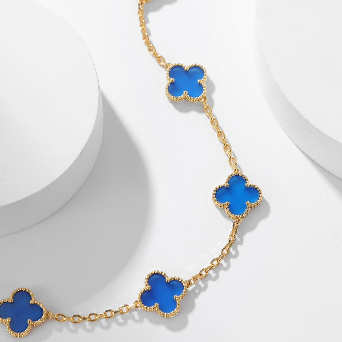 [Royal Jewellery]CLOVER 10 MOTIFS BLUE AGATE NECKLACE