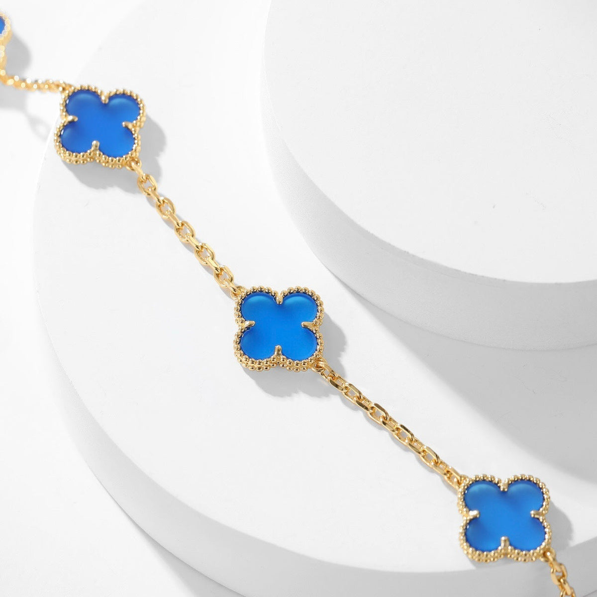 [Royal Jewellery]CLOVER 10 MOTIFS BLUE AGATE NECKLACE