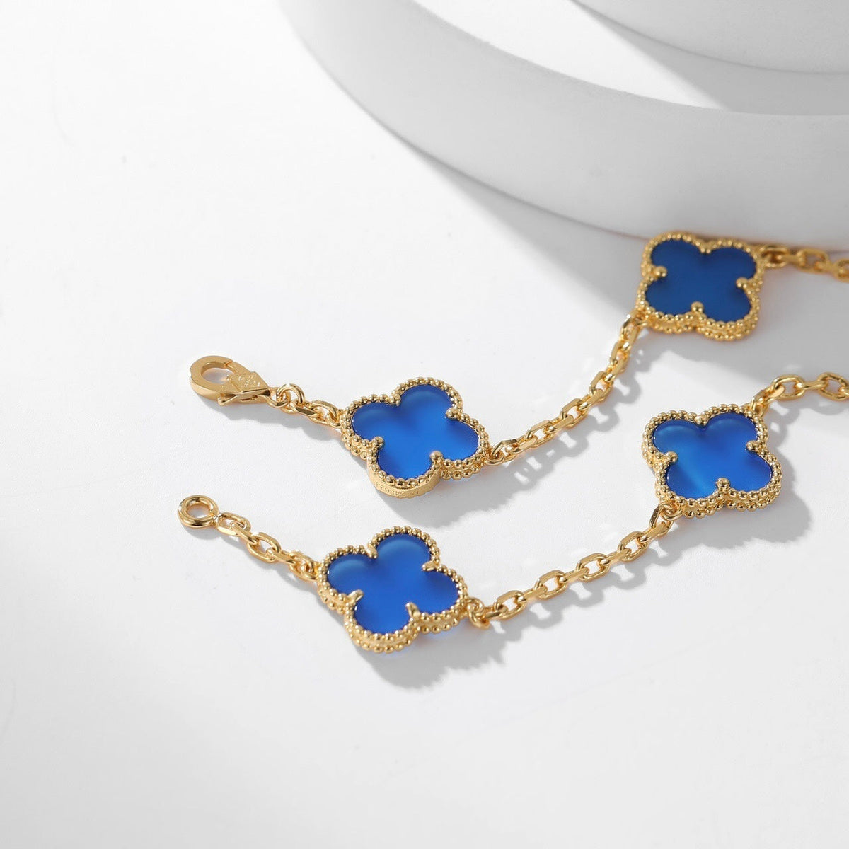 [Royal Jewellery]CLOVER 10 MOTIFS BLUE AGATE NECKLACE