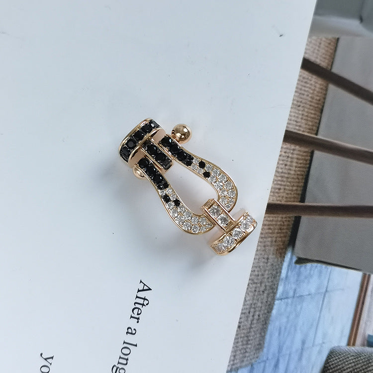 [Royal Jewellery]FORCE LARGE HORSESHOE BLACK WHITE DIAMOND BRACELET SILVER