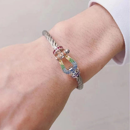 [Royal Jewellery]FORC LARGE HORSESHOE  COLORED DIAMOND BRACELET SILVER