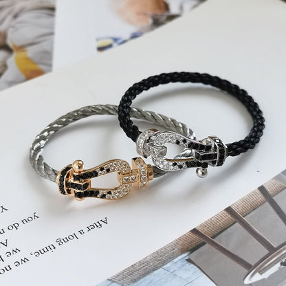 [Royal Jewellery]FORCE LARGE HORSESHOE BLACK WHITE DIAMOND BRACELET SILVER