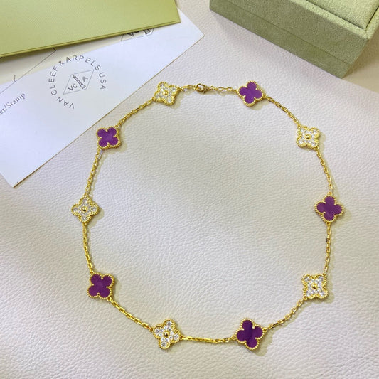 [Royal Jewellery]CLOVER 10 MOTIFS  PURPLE VIOLET DIAMOND NECKLACE