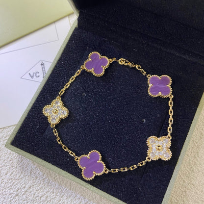 [Royal Jewellery]CLOVER  5 MOTIFS  PURPLE VIOLET DIAMOND BRACELET