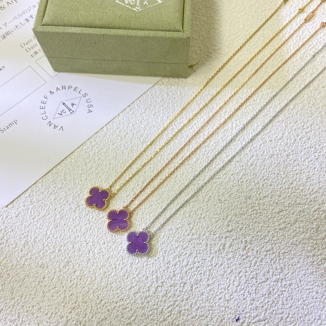 [Royal Jewellery]CLOVER 15MM  PURPLE VIOLET NECKLACE