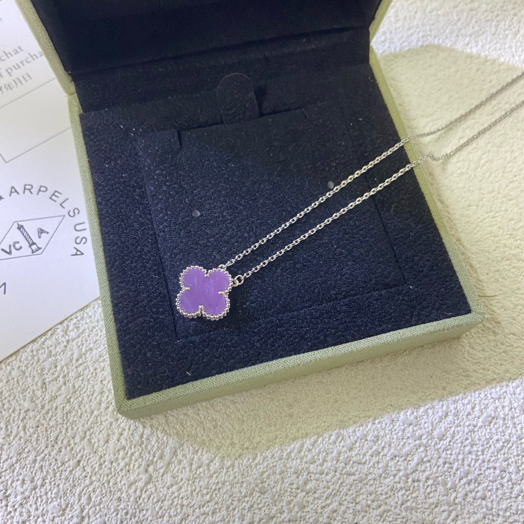 [Royal Jewellery]CLOVER 15MM  PURPLE VIOLET NECKLACE