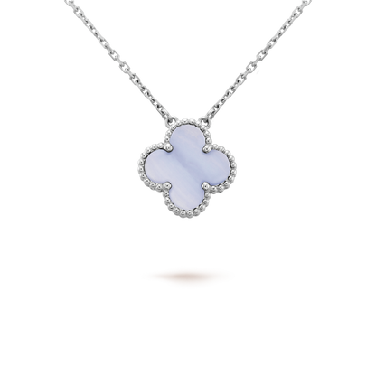 [Royal Jewellery]CLOVER 15MM BLUE CHALCEDONY NECKLACE SILVER