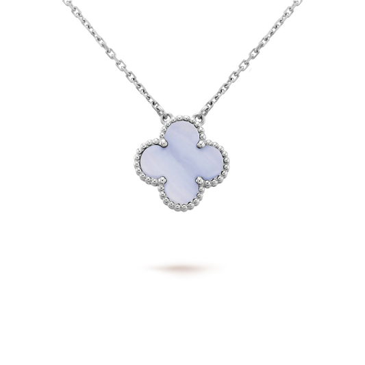 [Royal Jewellery]CLOVER 15MM BLUE CHALCEDONY NECKLACE SILVER