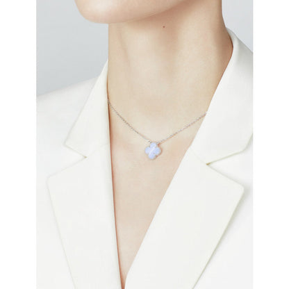 [Royal Jewellery]CLOVER 15MM BLUE CHALCEDONY NECKLACE SILVER