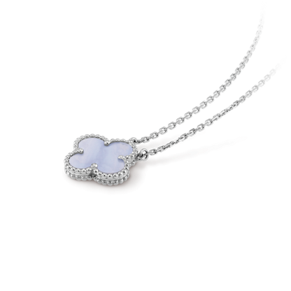 [Royal Jewellery]CLOVER 15MM BLUE CHALCEDONY NECKLACE SILVER