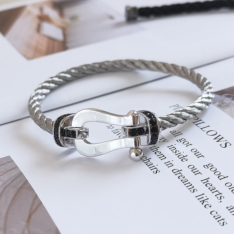 [Royal Jewellery]FORCE LARGE HORSESHOE BLACK DIAMOND BRACELET SILVER