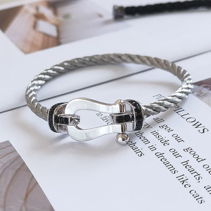 [Royal Jewellery]FORCE LARGE HORSESHOE BLACK DIAMOND BRACELET SILVER