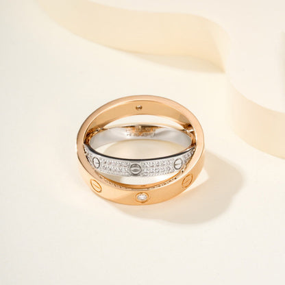 [Royal] LOVE PINK GOLD SILVER DIAMOND DOUBLE RING