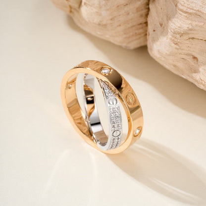 [Royal] LOVE PINK GOLD SILVER DIAMOND DOUBLE RING
