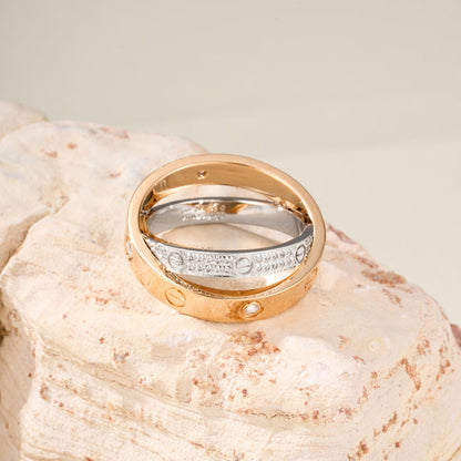[Royal] LOVE PINK GOLD SILVER DIAMOND DOUBLE RING