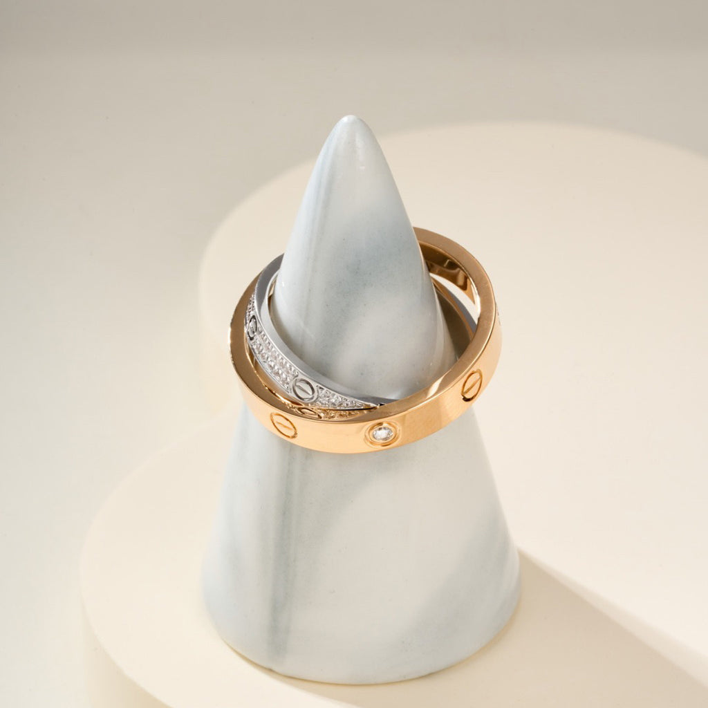 [Royal] LOVE PINK GOLD SILVER DIAMOND DOUBLE RING
