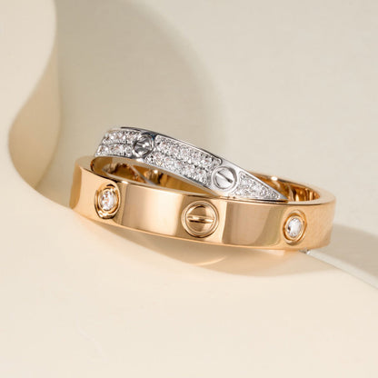 [Royal] LOVE PINK GOLD SILVER DIAMOND DOUBLE RING