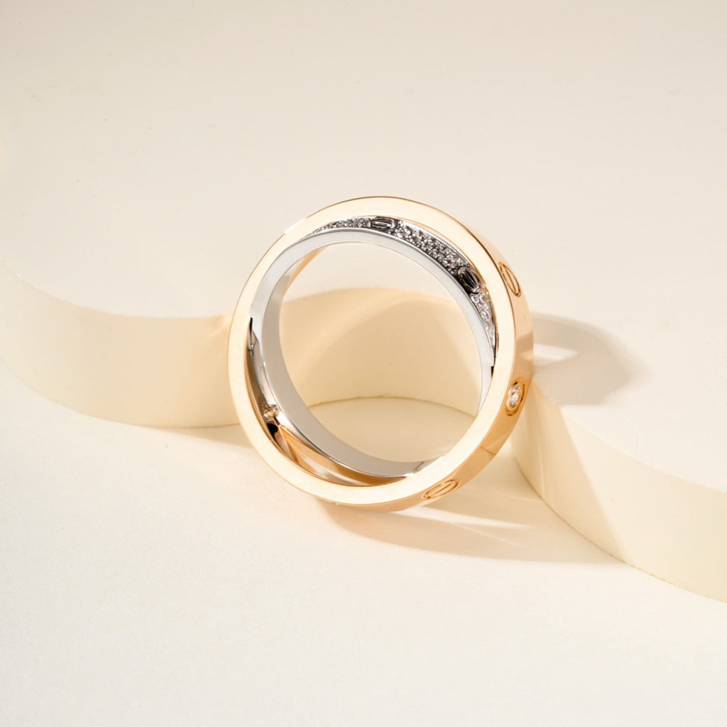 [Royal] LOVE PINK GOLD SILVER DIAMOND DOUBLE RING