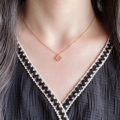 [Royal Jewellery]CLOVER 9.5MM PINK MOTHER OF PEARL SINGLE FLOWER NECKLACE
