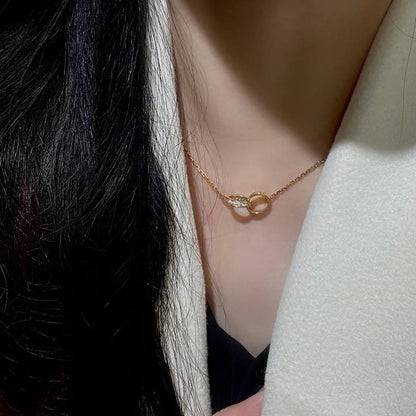 [Royal] LOVE DOUBLE RING HALF DIAMOND NECKLACE