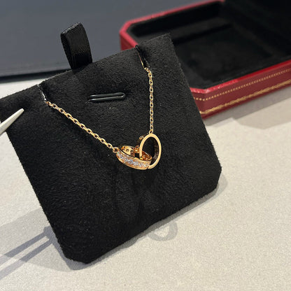 [Royal] LOVE DOUBLE RING HALF DIAMOND NECKLACE