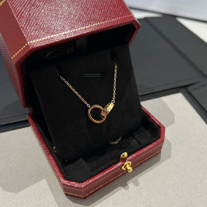 [Royal] LOVE DOUBLE RING HALF DIAMOND NECKLACE