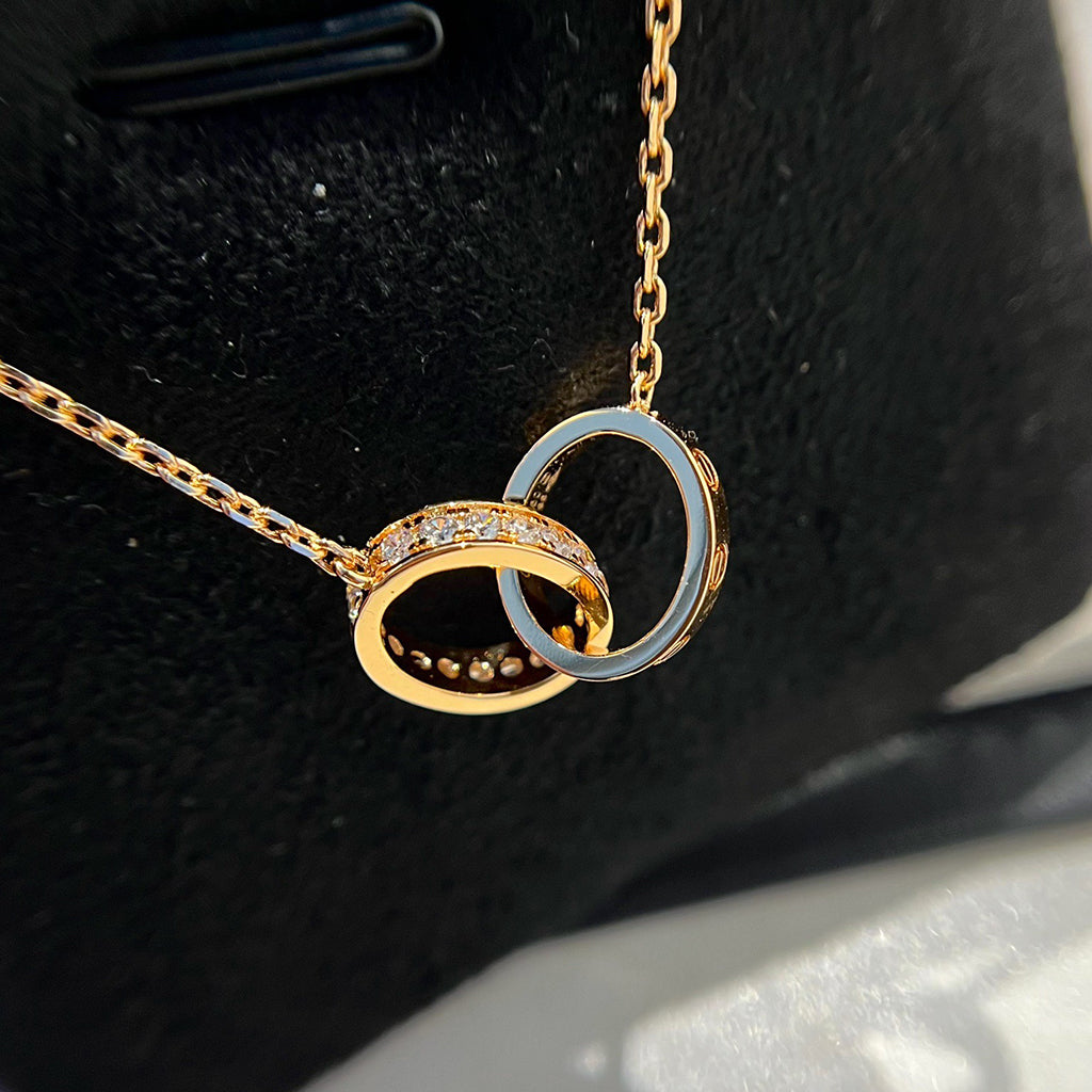[Royal] LOVE DOUBLE RING HALF DIAMOND NECKLACE