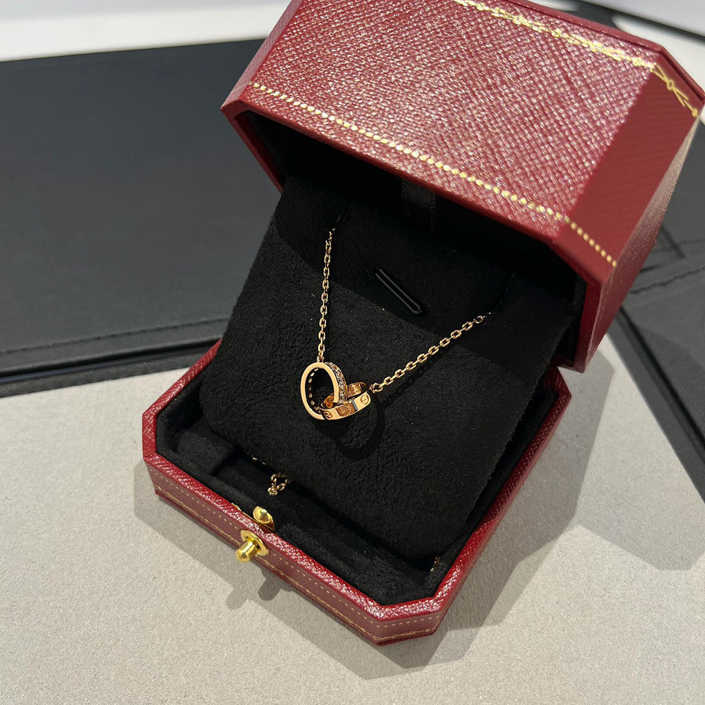 [Royal] LOVE DOUBLE RING HALF DIAMOND NECKLACE