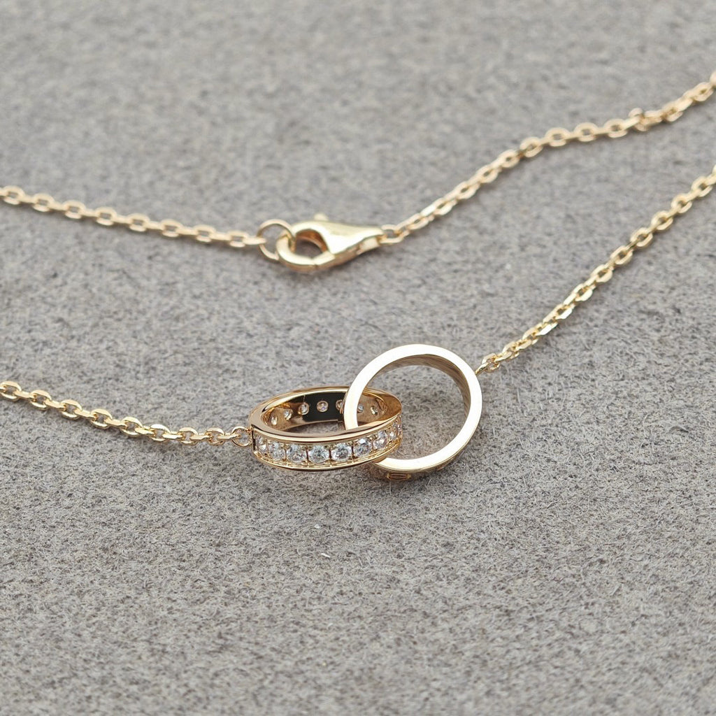[Royal] LOVE DOUBLE RING HALF DIAMOND NECKLACE