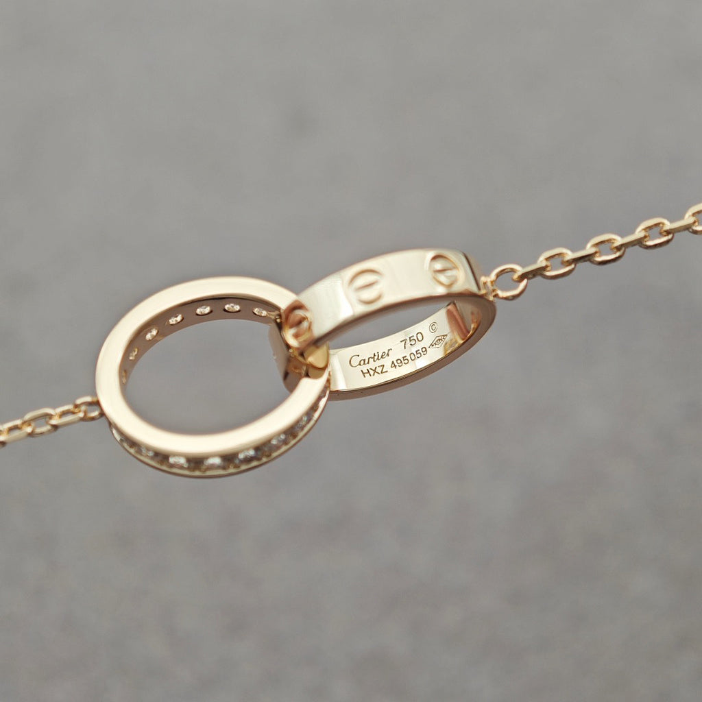 [Royal] LOVE DOUBLE RING HALF DIAMOND NECKLACE