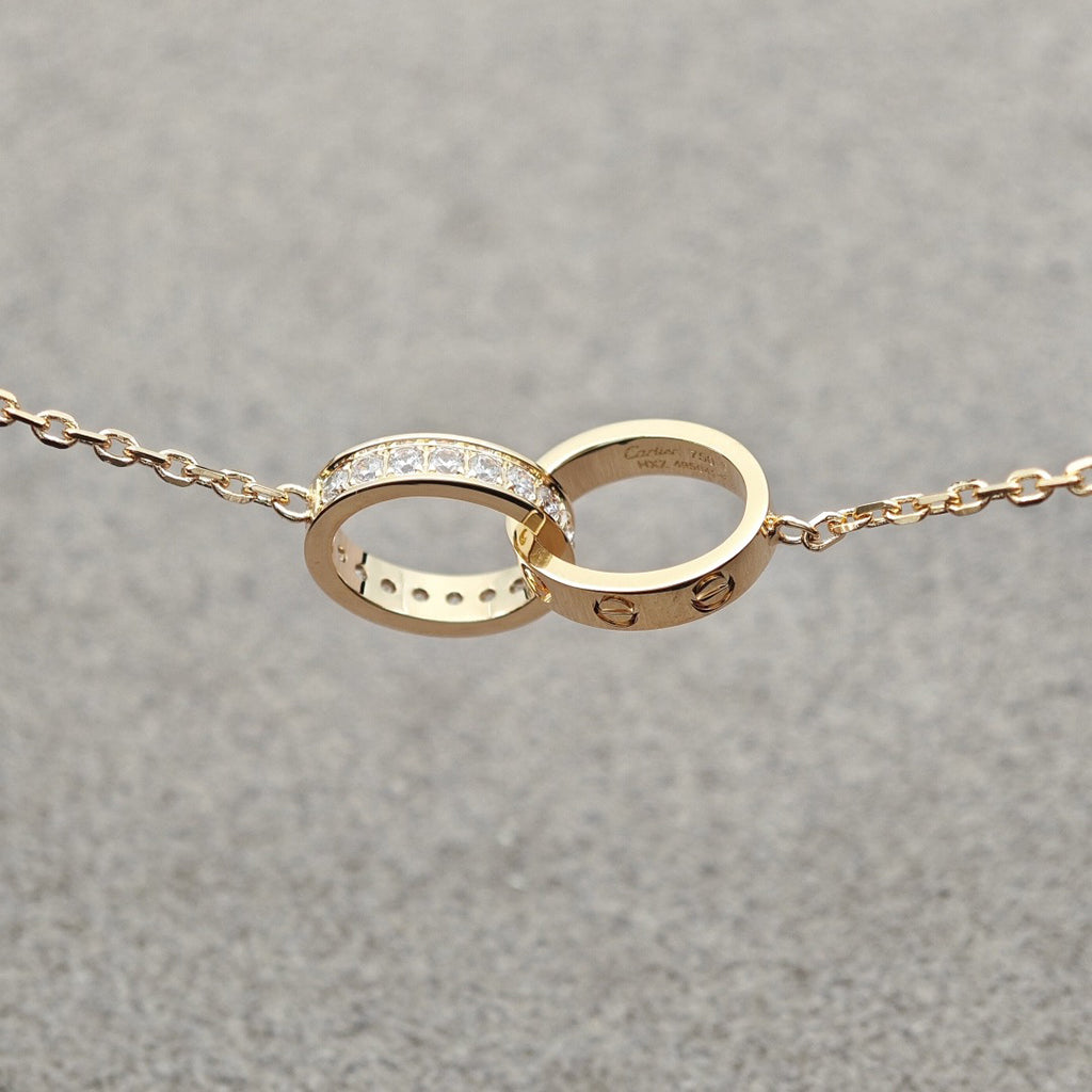 [Royal] LOVE DOUBLE RING HALF DIAMOND NECKLACE