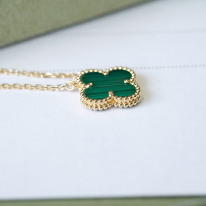 [Royal Jewellery]CLOVER 15MM MALACHITE SINGLE FLOWER  NECKLACE