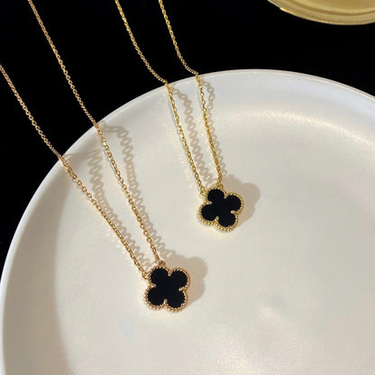 [Royal Jewellery]CLOVER 15MM BLACK ONYX SINGLE FLOWER NECKLACE