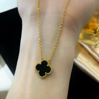 [Royal Jewellery]CLOVER 15MM BLACK ONYX SINGLE FLOWER NECKLACE