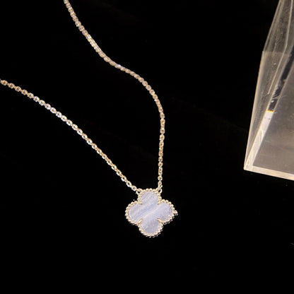 [Royal Jewellery]CLOVER 15MM BLUE CHALCEDONY NECKLACE SILVER