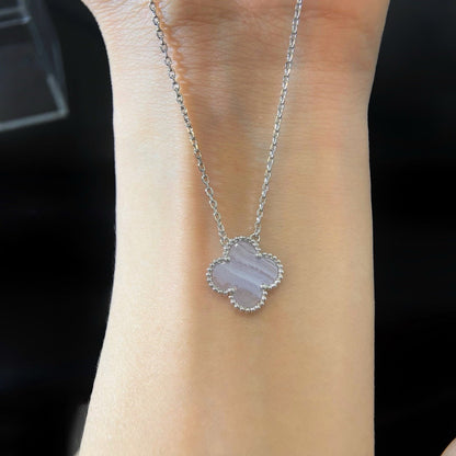 [Royal Jewellery]CLOVER 15MM BLUE CHALCEDONY NECKLACE SILVER
