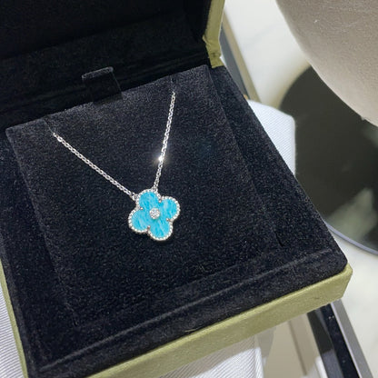 [Royal Jewellery]CLOVER 15MM DIAMOND SVRES PORCELAIN  NECKLACE SILVER