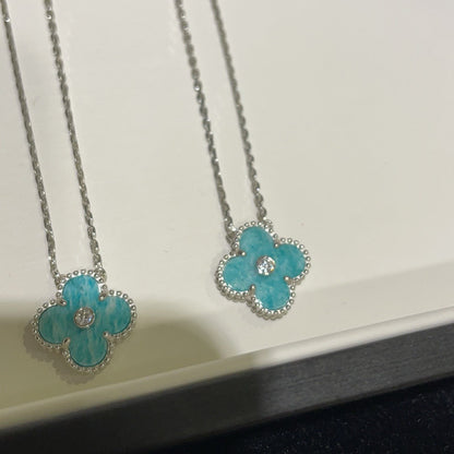 [Royal Jewellery]CLOVER 15MM DIAMOND SVRES PORCELAIN  NECKLACE SILVER