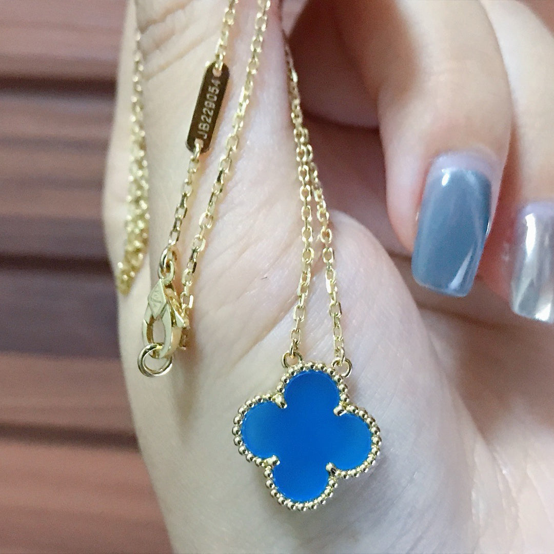 [Royal Jewellery]CLOVER 15MM BLUE AGATE NECKLACE