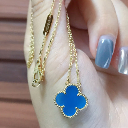 [Royal Jewellery]CLOVER 15MM BLUE AGATE NECKLACE
