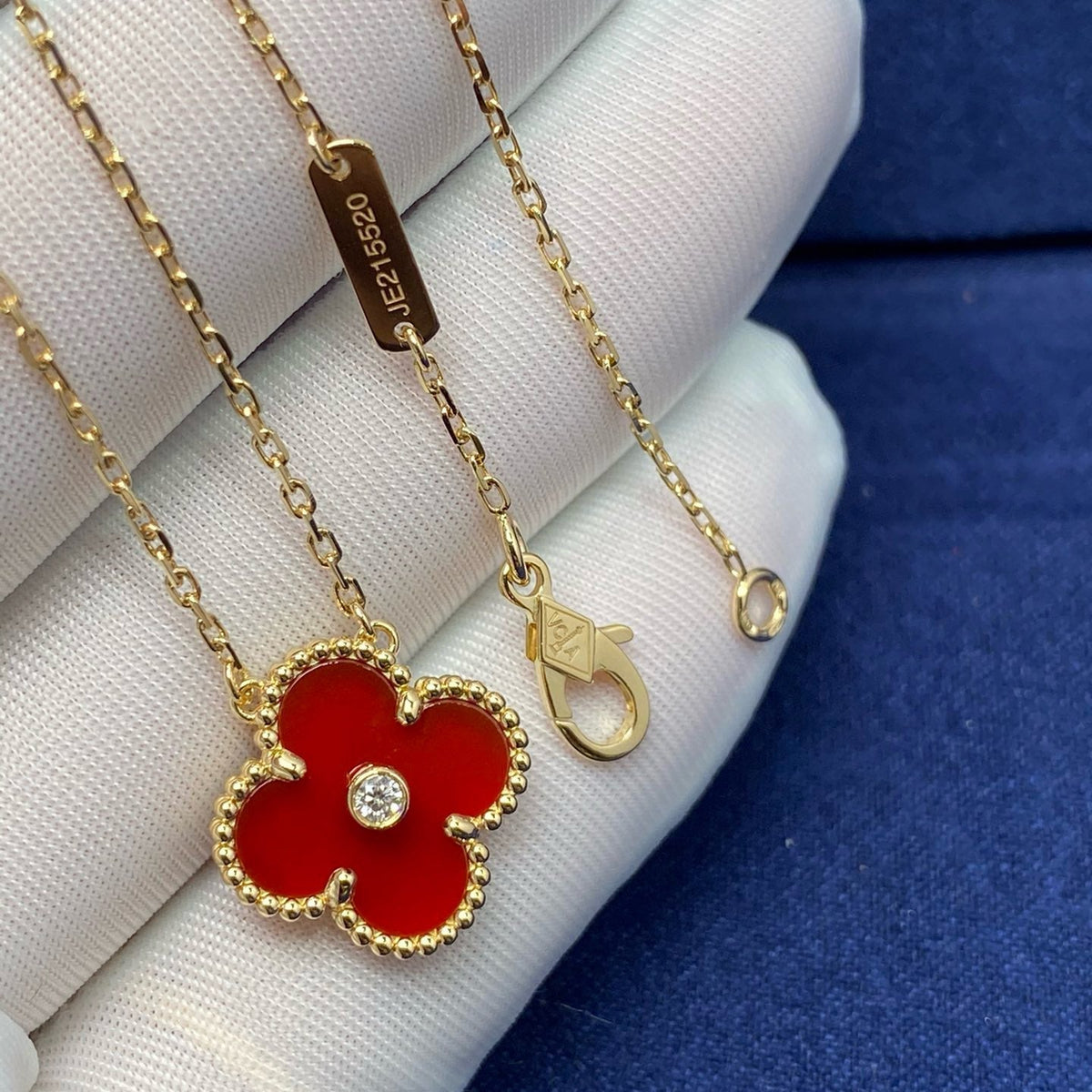 [Royal Jewellery]CLOVER 15MM DIAMOND CARNELIAN NECKLACE